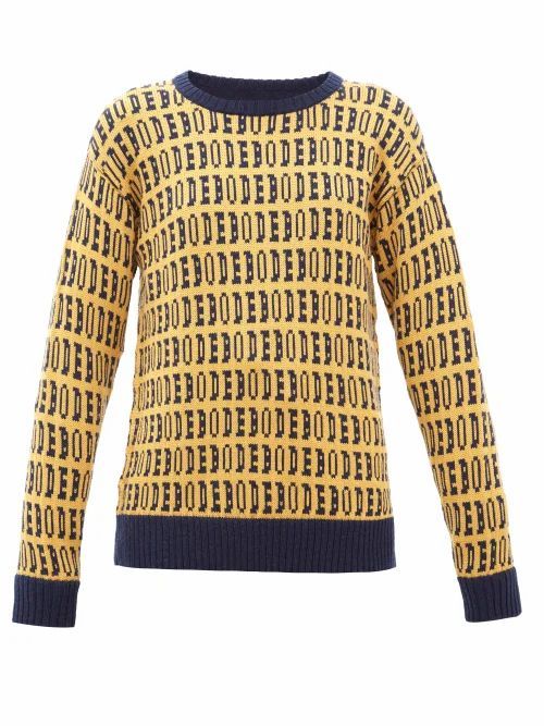 Bode - Signature Logo-jacquard Wool Sweater - Womens - Yellow