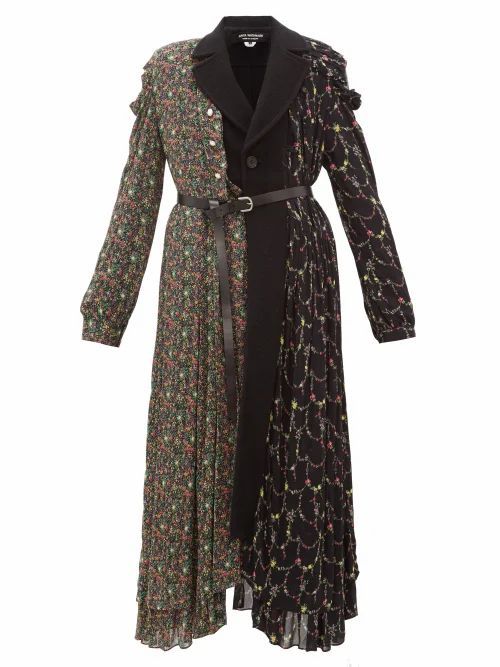 Junya Watanabe - Floral-print Wool-blend And Crepe Coat - Womens - Black Multi