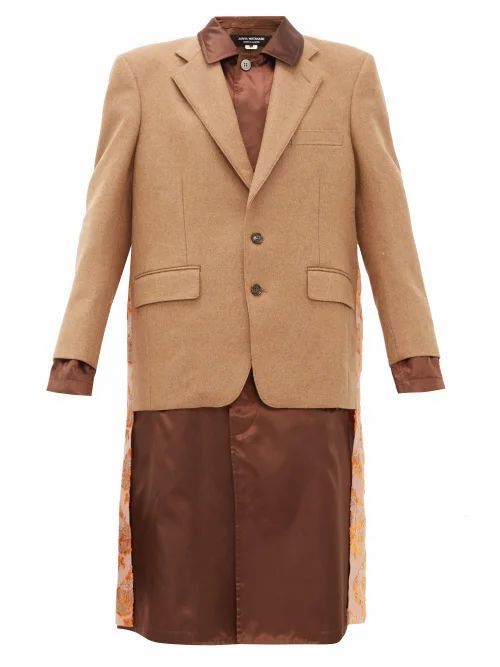 Junya Watanabe - Embroidered Satin-panel Wool-blend Blazer Coat - Womens - Brown Multi