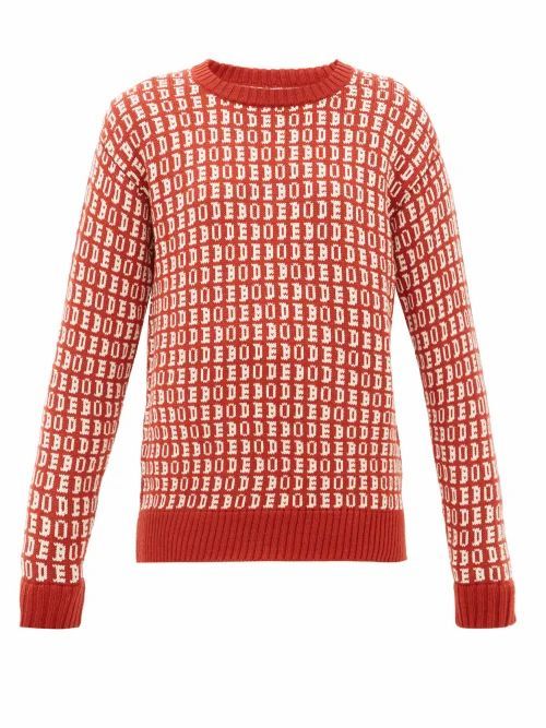 Bode - Signature Logo-jacquard Wool Sweater - Womens - Red