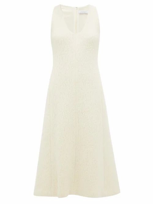Marina Moscone - Scoop-neck Wool-blend Cloqué Midi Dress - Womens - Ivory