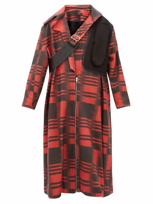 Chopova Lowena - Leather-strap Wool-blend Coat - Womens - Black Red