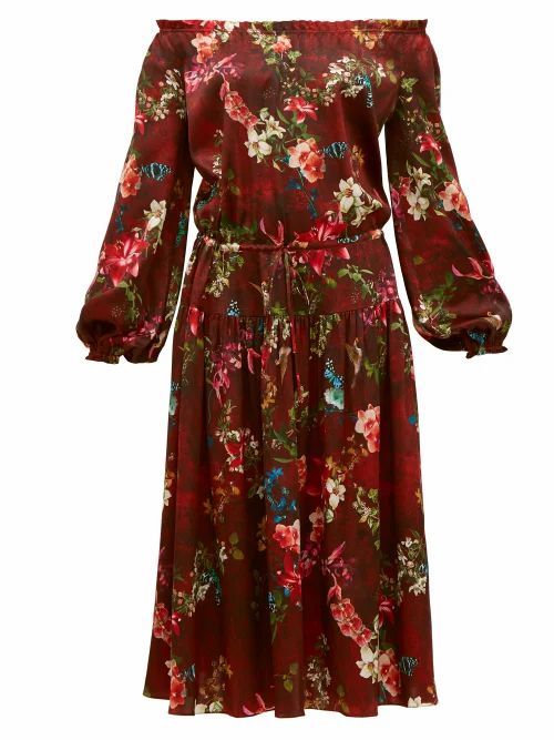 Adriana Iglesias - Creek Grapevine-print Silk-blend Dress - Womens - Burgundy Print