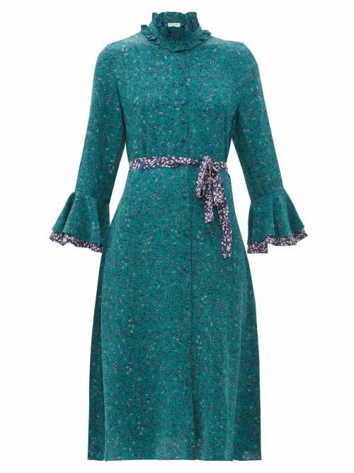 Beulah - Maia Floral-print Silk Crepe De Chine Dress - Womens - Green Multi