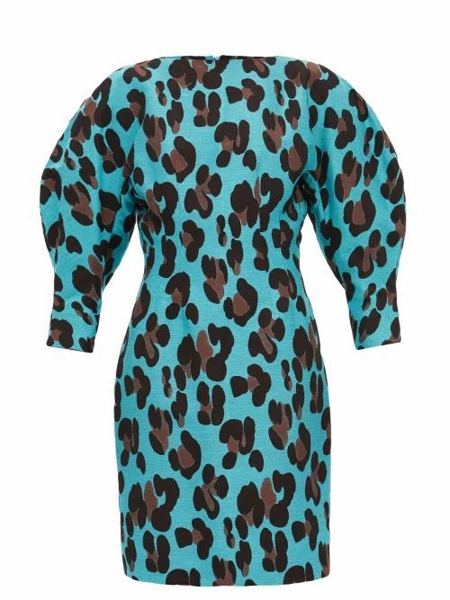 Elzinga - Balloon-sleeve Leopard-jacquard Dress - Womens - Leopard