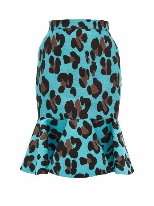 Elzinga - Fishtail-hem Leopard-jacquard Skirt - Womens - Leopard