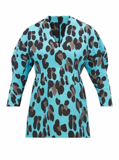 Elzinga - Balloon-sleeve Leopard-jacquard Mini Dress - Womens - Leopard