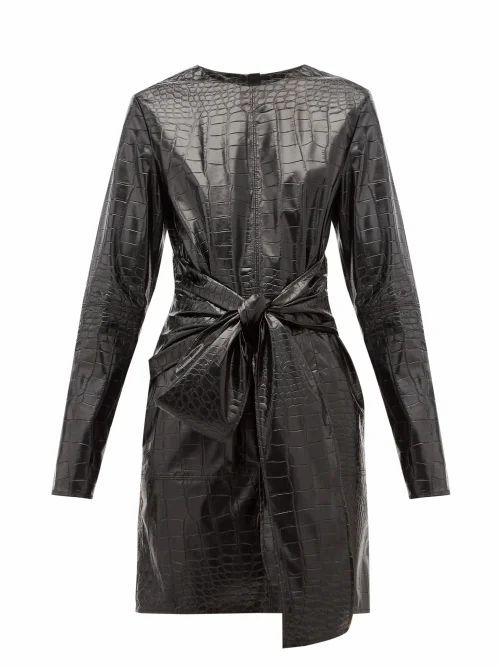 MSGM - Crocodile-effect Faux Leather Mini Dress - Womens - Black