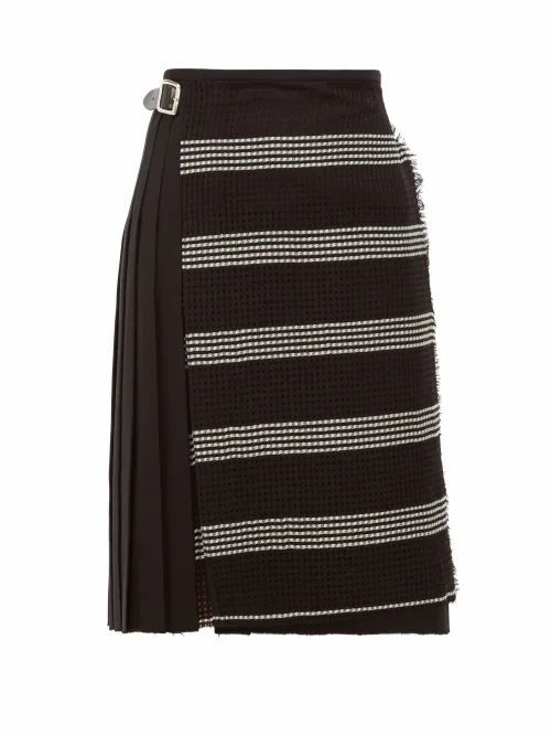 Le Kilt - Houndstooth-panel Pleated Wool Skirt - Womens - Black White