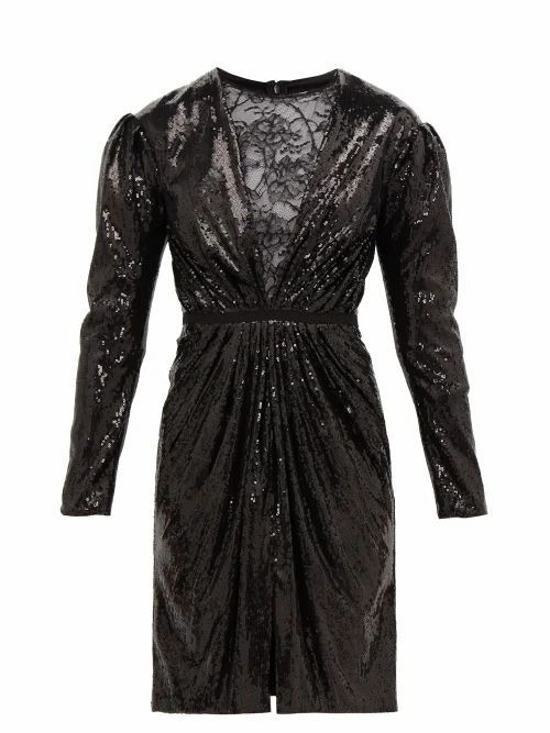 Lace And Sequin Mini Dress - Womens - Black