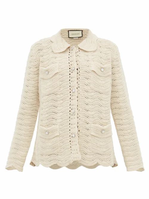 Gucci - Crystal-button Crochet-wool Cardigan - Womens - Ivory