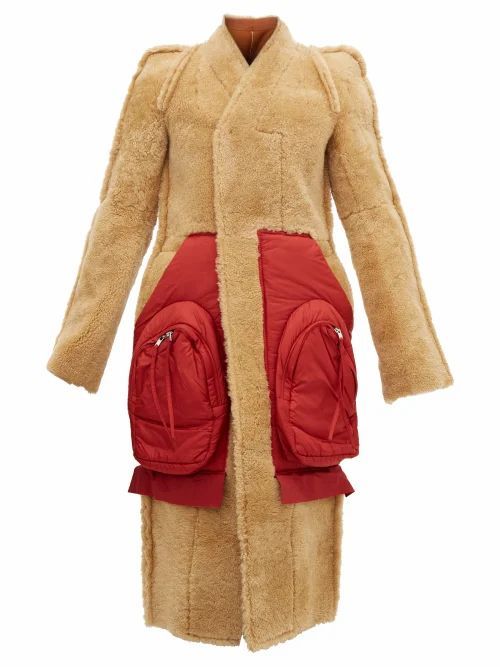 Rick Owens - Patch-pocket Single-breasted Shearling Coat - Womens - Tan Red