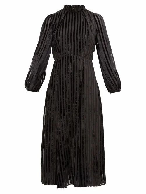 Beulah - Sonia Striped Devoré-velvet Dress - Womens - Black