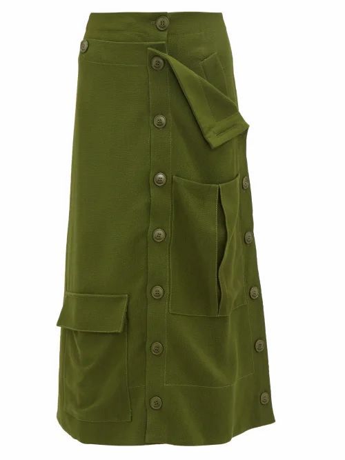 Jacquemus - Monceau Patch-pocket Canvas Midi Skirt - Womens - Dark Green