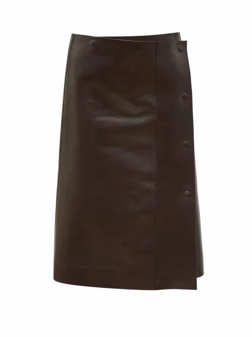 The Row - Narai Asymmetric Leather Skirt - Womens - Dark Brown