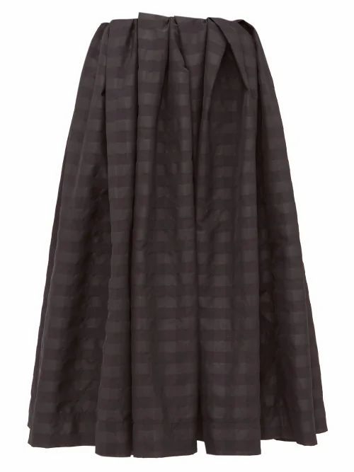 Marques'almeida - Pleated Checked Taffeta Midi Skirt - Womens - Black