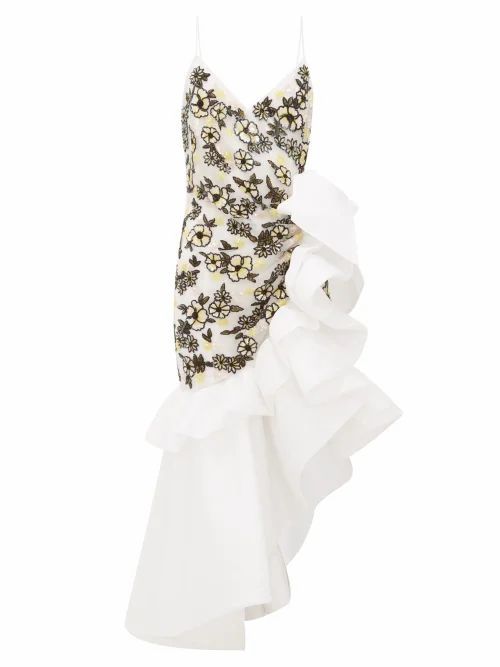 Rodarte - Ruffled Floral-beaded Silk-blend Tulle Dress - Womens - White Multi