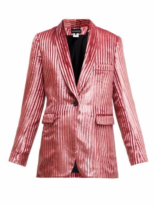 Ann Demeulemeester - Illume Striped Velvet-lamé Single-breasted Blazer - Womens - Light Pink