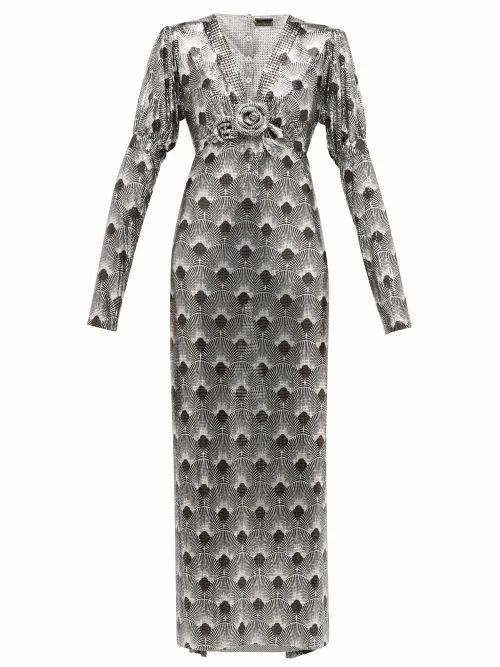 Paco Rabanne - Art Deco-printed Chainmail Dress - Womens - Silver