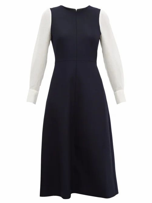 Cefinn - Panelled Wool-blend Midi Dress - Womens - Navy Multi