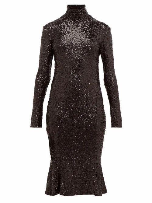 Norma Kamali - High-neck Sequinned Fishtail-hem Dress - Womens - Black