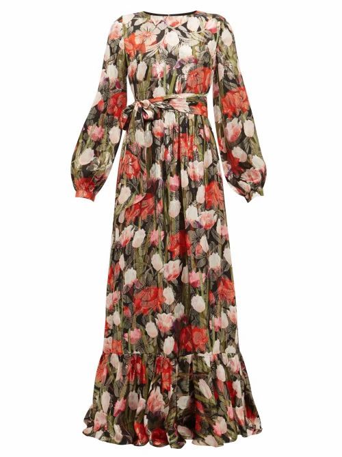 Borgo De Nor - Dianora Floral-print Silk-blend Lamé-satin Dress - Womens - Black Multi