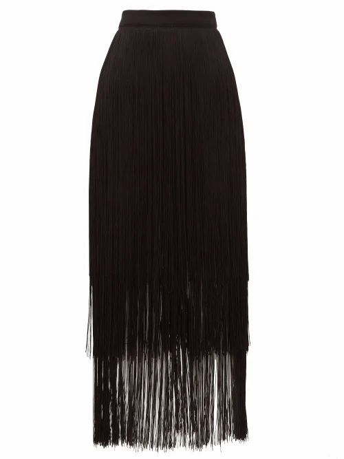 Raey - Long-fringe Midi Pencil Skirt - Womens - Black