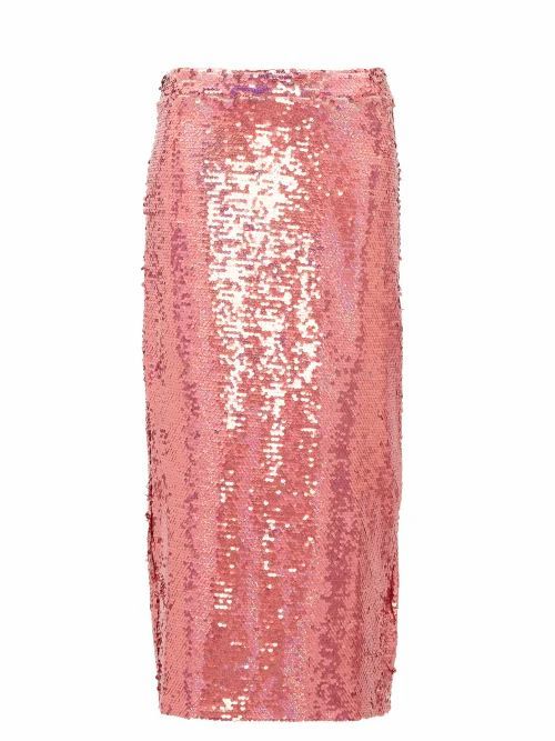 Raey - Sequinned Midi Pencil Skirt - Womens - Pink