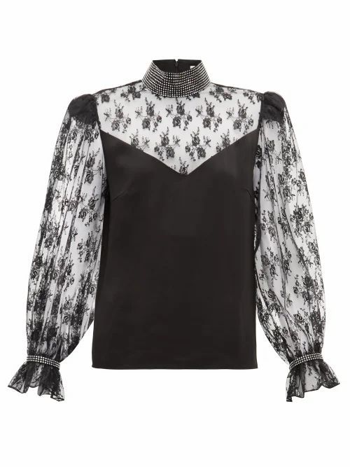 Christopher Kane - Crystal-embellished Lace And Satin Blouse - Womens - Black