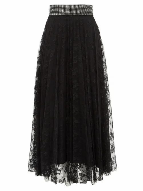 Christopher Kane - Crystal-embellished Floral-lace Skirt - Womens - Black