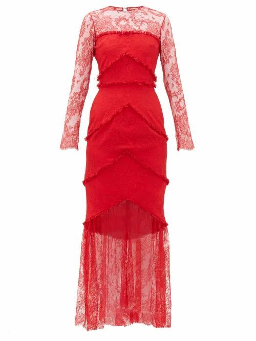 Lace-panel Sheer Hem Gown - Womens - Red