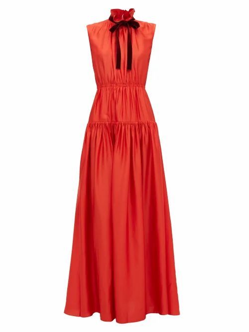 Roksanda - Giona Tie-neck Tiered Crepe Dress - Womens - Red
