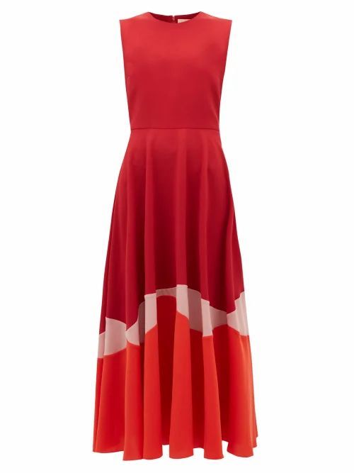 Roksanda - Alesi Curved-panel Cady Midi Dress - Womens - Red Multi