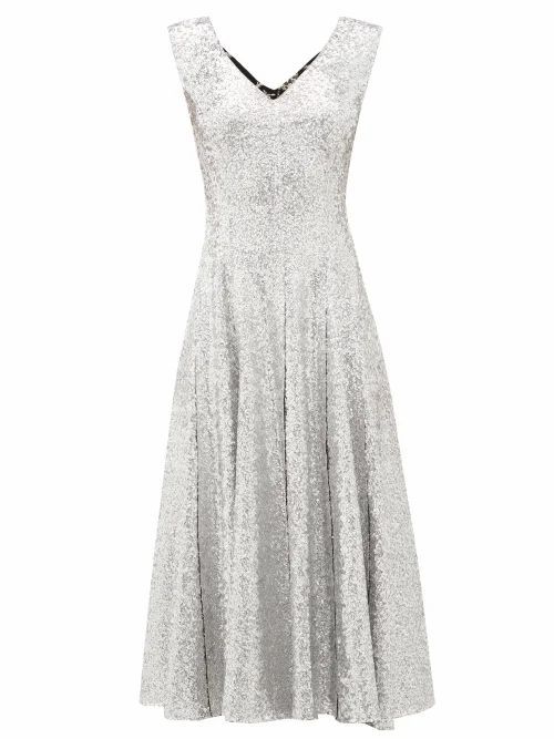 Norma Kamali - Grace Sequinned Midi Dress - Womens - Silver Multi