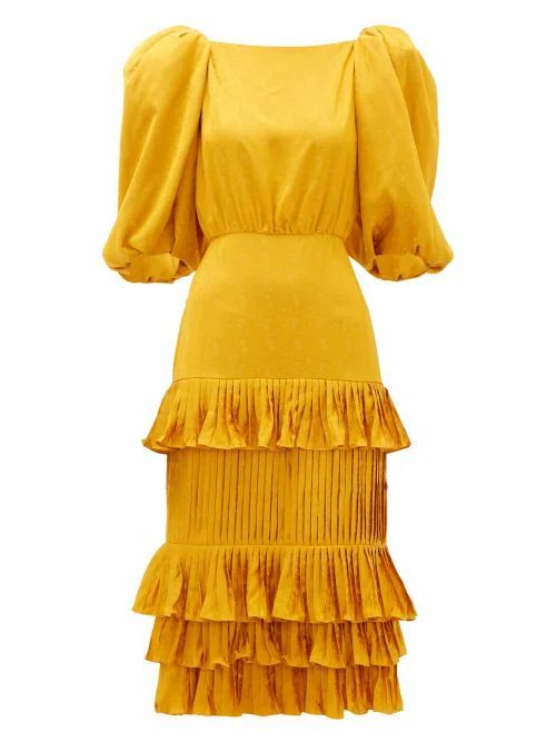 Isolated Treasure Puff-sleeve Satin Dress - Womens - Yellow