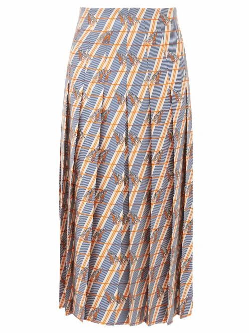 Gucci - Pleated Giraffe And Stripe-print Silk Midi Skirt - Womens - Ivory Multi