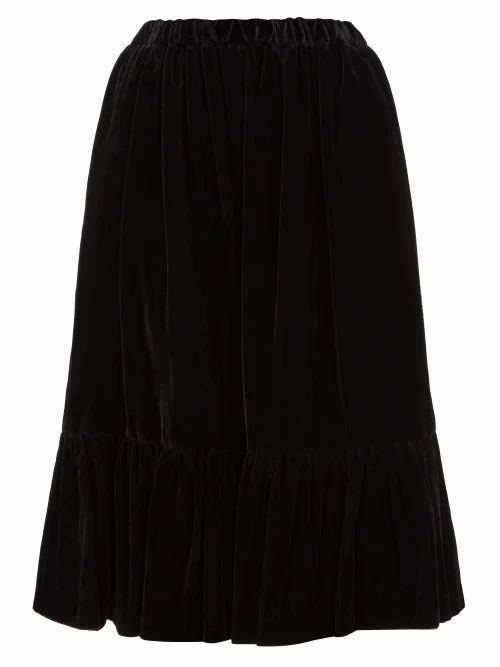 Comme Des Garçons Comme Des Garçons - Gathered-hem Velvet Skirt - Womens - Black