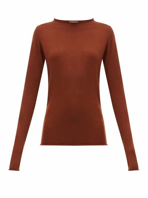 Raey - Sheer Raw-edge Crew-neck Cashmere Sweater - Womens - Dark Orange