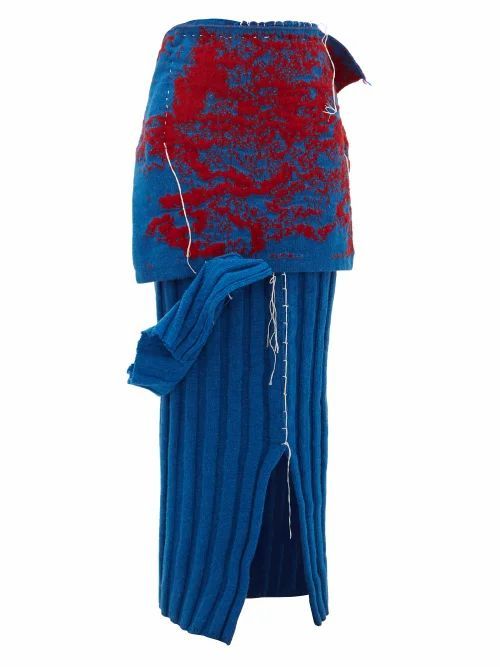 Matty Bovan - Draped Ribbed-knit Wool Skirt - Womens - Blue Multi