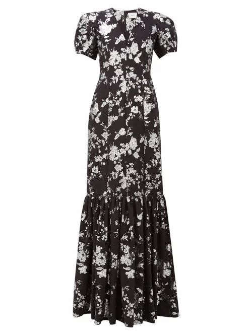 Erdem - Rosetta Puff-sleeved Floral-brocade Gown - Womens - Black Silver