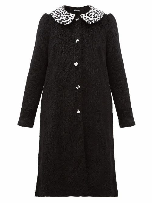 Batsheva - Leopard-print Peter Pan Collar Faux-fur Coat - Womens - Black White