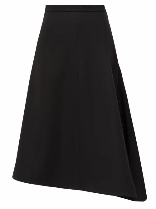 Jil Sander - Asymmetric Wool-crepe Midi Skirt - Womens - Black