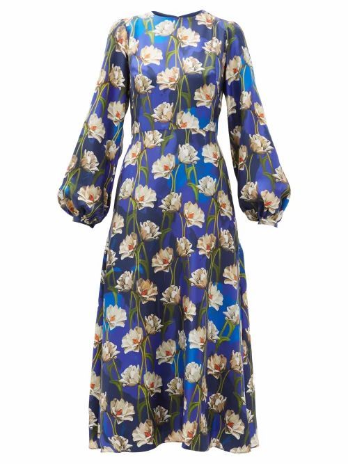 Borgo De Nor - Elista Floral-print Silk-twill Dress - Womens - Navy Multi