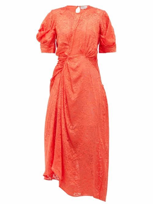 Preen By Thornton Bregazzi - Lally Floral Asymmetric Satin-devoré Dress - Womens - Red