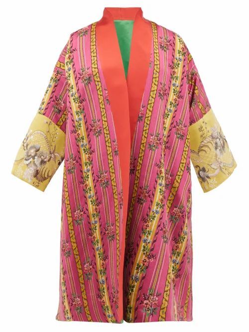 Rianna + Nina - Vintage Floral-jacquard Silk Robe Coat - Womens - Green Multi