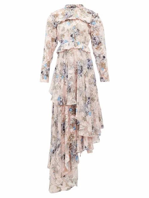 Caylee Floral Devoré-satin Tiered Maxi Dress - Womens - Pink Print
