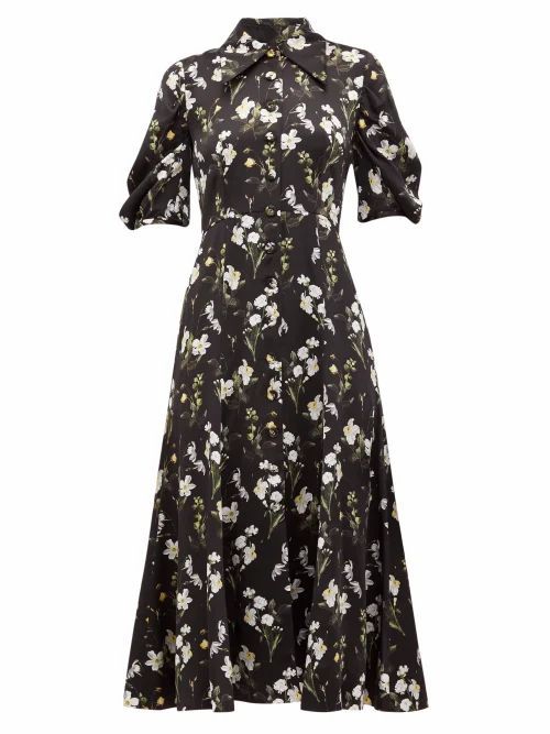 Erdem - Gisella Daffodil Ditsy-print Silk-satin Dress - Womens - Black Print
