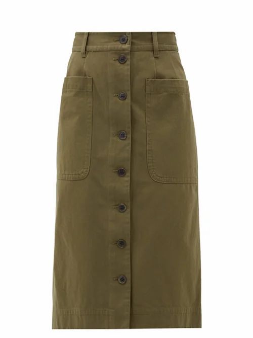 Sea - Corbin Buttoned Cotton-blend Skirt - Womens - Khaki