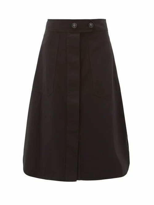 Lee Mathews - Workroom Curved-hem Organic-cotton Skirt - Womens - Black