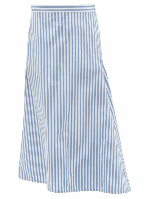 Jil Sander - Asymmetric Striped Cotton-poplin Midi Skirt - Womens - Blue White